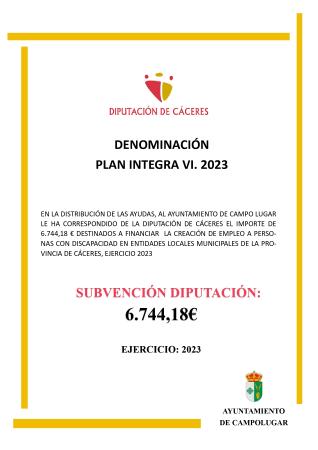 Imagen SUBVENCIONES - PLAN INTEGRA VI. 2023