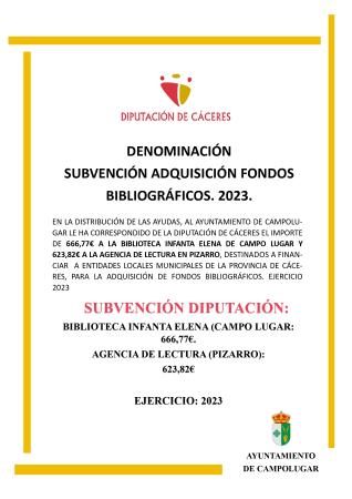 Imagen SUBVENCIONES - ADQUISICIÓN FONDOS BIBLIOGRÁFICOS. 2023.