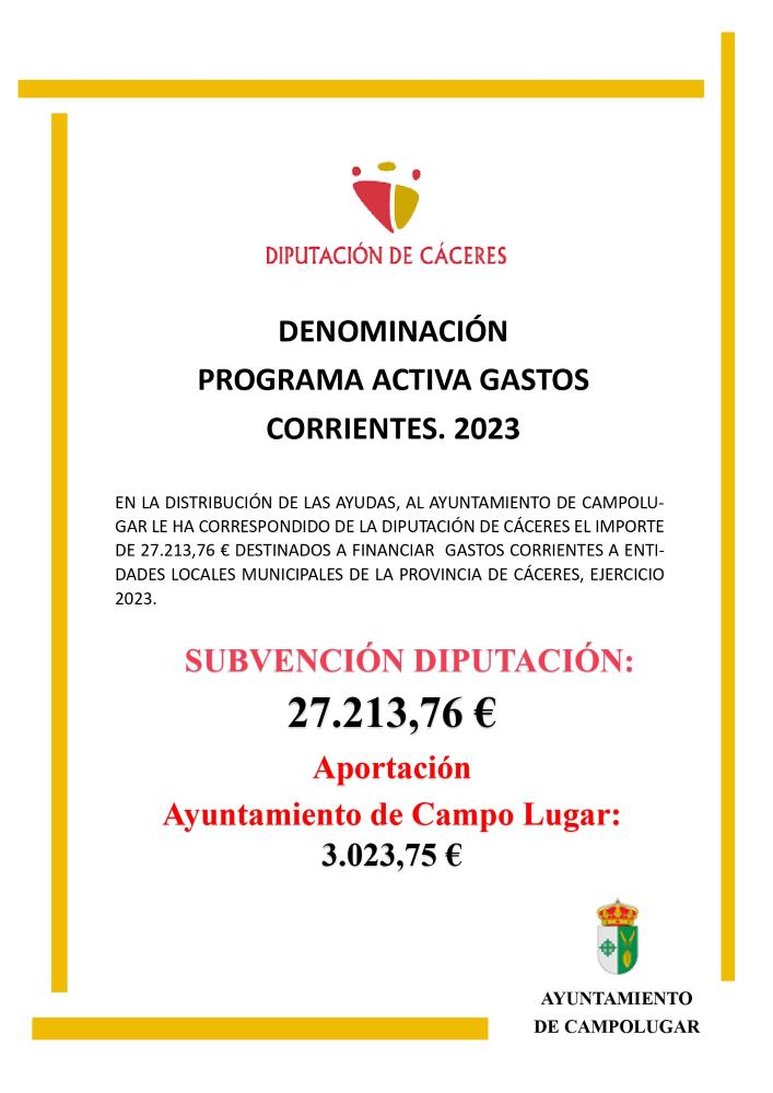 Imagen SUBVENCIONES - PROGRAMA ACTIVA GASTOS CORRIENTES. 2023