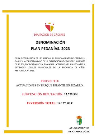 Imagen SUBVENCIONES - PLAN PEDANÍAS. 2023