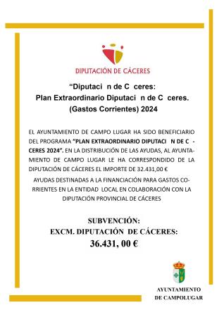 Imagen SUBVENCIONES - Diputación de Cáceres: Plan Extraordinario Diputación de Cáceres. (Gastos Corrientes) 2024