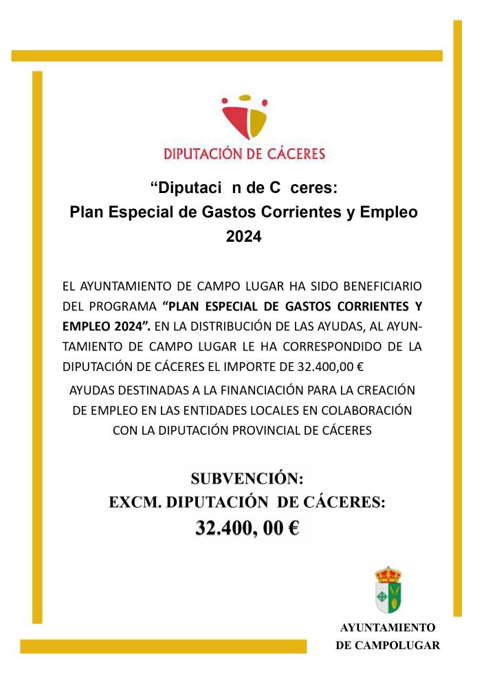 Imagen SUVBENCIONES - Diputación de Cáceres: Plan Especial de Gastos Corrientes y Empleo 2024