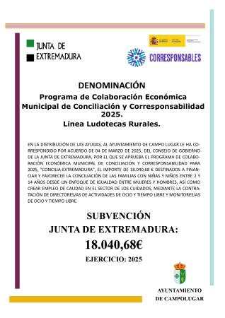 Imagen SUBVENCIONES - Programa de Colaboración Económica Municipal de Conciliación y Corresponsabilidad 2025. Línea Ludotecas Rurales.