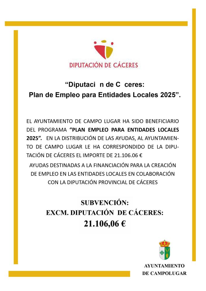 Imagen “Diputación de Cáceres: Plan de Empleo para Entidades Locales 2025”.
