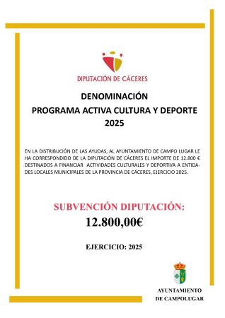 Imagen SUBVENCIONES - PROGRAMA ACTIVA CULTURA Y DEPORTE 2025