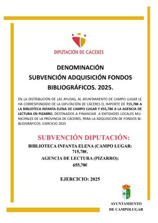 Imagen SUBVENCIONES - SUBVENCIÓN ADQUISICIÓN FONDOS BIBLIOGRÁFICOS.