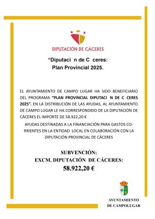 Imagen SUBVENCIONES - “Diputación de Cáceres: Plan Provincial 2025.