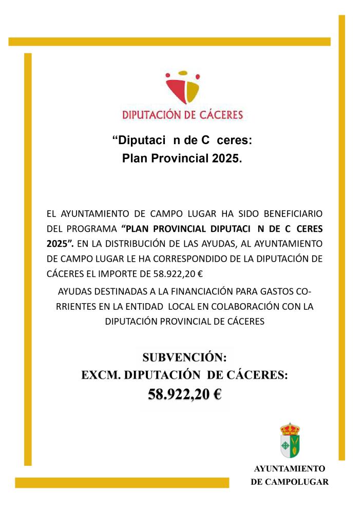 Imagen SUBVENCIONES - “Diputación de Cáceres: Plan Provincial 2025.